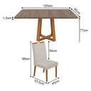 Ver imagem 2 de Mesa Isabela 1,2m Freijó Pés Cerejeira 4 Cadeiras Heloísa Almofadada Restaurante - Bege Veludo