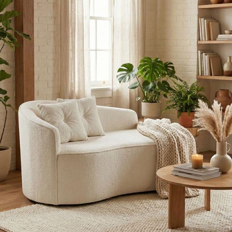 Sofá Orgânico Curvo Feijão Confortável Sala Estúdio Amore Bouclê Branco - Montanari's Decor