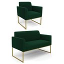 Ver imagem 1 de Namoradeira e Poltrona Industrial Dourado Marisa Bouclê Verde D03 - D’Rossi