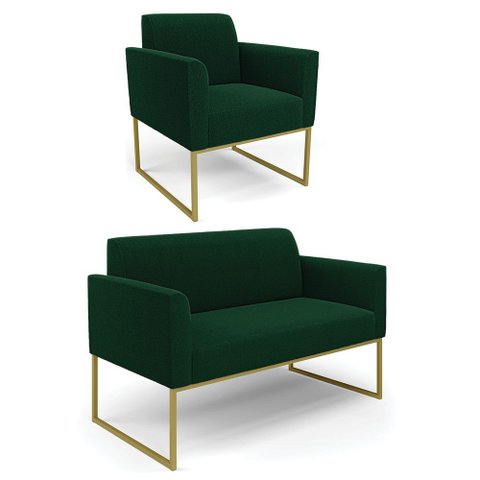Namoradeira e Poltrona Industrial Dourado Marisa Bouclê Verde D03 - D’Rossi