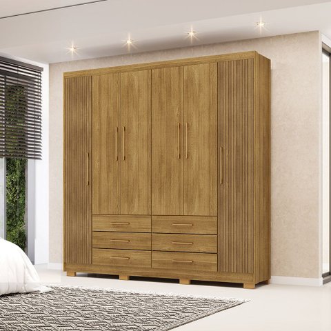 Guarda Roupa Dunas Casal 6 Portas de Bater 6 Gavetas Mdf Nature G98 - Gran Belo