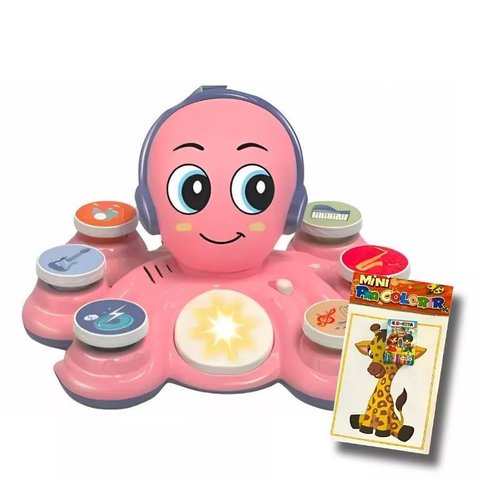 Brinquedo Educativo Polvo Musical Com 6 Botões  Rosa + 20 Sons