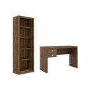 Ver imagem 1 de Escritório com Mesa para Computador 2 Gavetas com Armário Prateleiras Portas Nogal - Fdecor