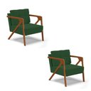 Ver imagem 1 de Kit 02 Poltronas Veludo Verde Base De Madeira Castanho