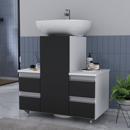 Gabinete Banheiro Coluna para Encaixe Branco / Preto - 1