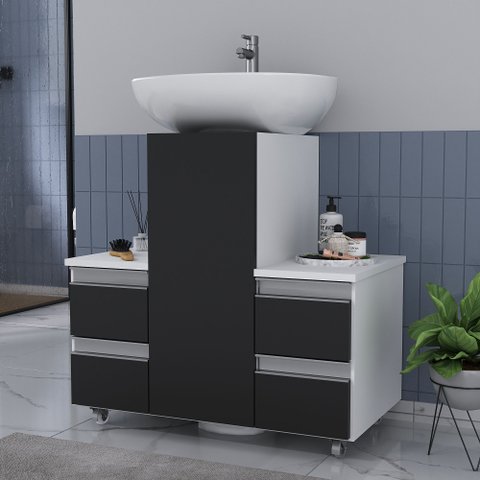 Gabinete Banheiro Coluna para Encaixe Branco / Preto