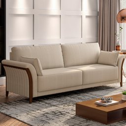 Sofá 02 Lugares para Sala de Estar Pés em Madeira 162 Cm Stefan M03 Linho Bege - Lyam Decor - 2