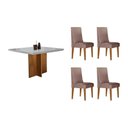 Ver imagem 1 de Sala Jantar Mesa Berlim Tampo C/ Vidro Curvo 90cm+ 4 Cadeiras Dakota Madeira Naturale/off White -