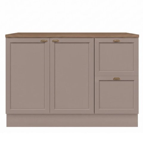 Balcao com Tampo 120 cm 2 Portas 2 Gavetas Unna Gris Carvalho Oak Poliman