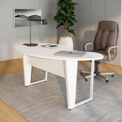 Mesa para Escritório Mesa Linear Orgânica Contemporâneo sem Gavetas 175cm Branco F5 Office