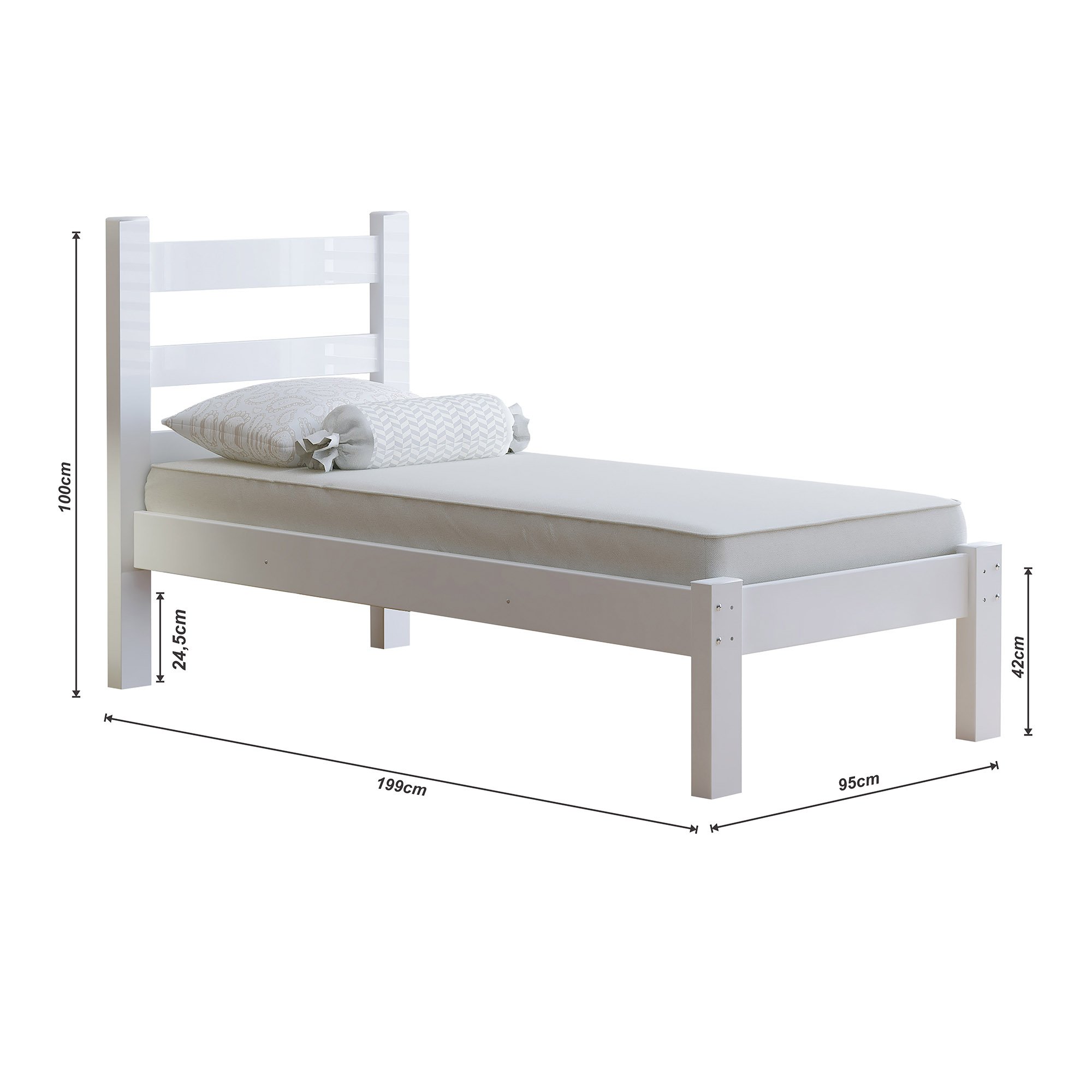 Cama Solteiro Rubi Madeira Maciça Cor Branco Nemargi - 2