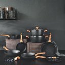 Ver imagem 6 de Kit com Caçarolas Aluminio com Tampa Preto/madeira - 3 Pçs