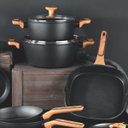 Ver imagem 7 de Kit com Caçarolas Aluminio com Tampa Preto/madeira - 3 Pçs