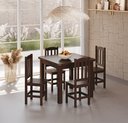 Ver imagem 1 de Conjunto Mesa Castanho De Madeira Maciça 88x88 + 4 Cadeiras Madeira Para Cozinha Sala De Jantar Sfa