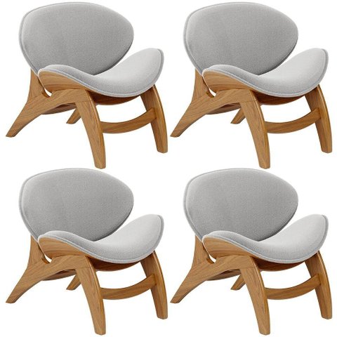 Kit 4 Poltronas Decorativa Orgânica Sala Living Kadosh L02 Bouclê Cinza