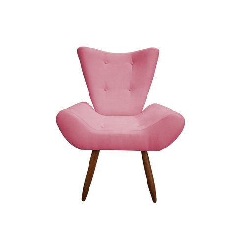 Poltrona Decorativa Emilia Suede Rose Pés Madeira Ms Decor