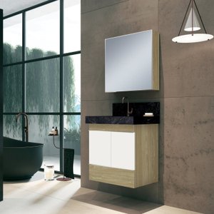 Conjunto para Banheiro com Espelheira, Gabinete, Lavatório em Porcelanato com Cuba Esculpida