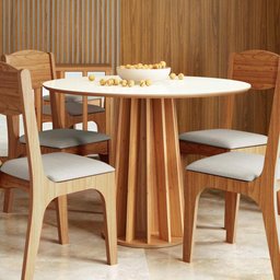 Conjunto de Jantar Mesa Redonda Tampo Vidro Mdf + 4 Cadeiras - 7
