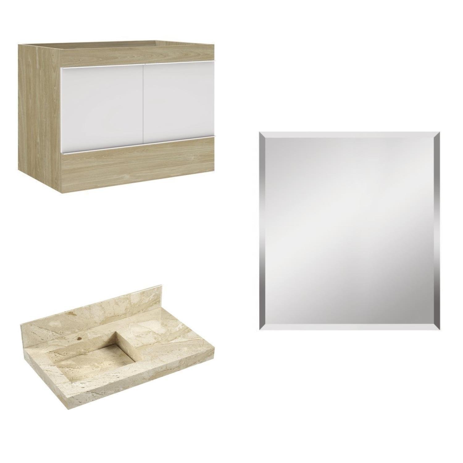 Conjunto para Banheiro com Espelho, Gabinete, Lavatório em Porcelanato com Cuba Esculpida 80cm  - 2