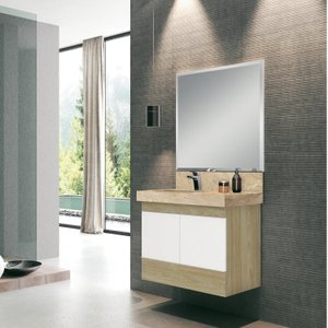 Conjunto para Banheiro com Espelho, Gabinete, Lavatório em Porcelanato com Cuba Esculpida 80cm