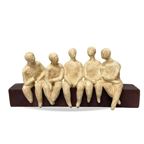 Escultura Decorativa Homens Sentados em Resina 38cm Tmn3041 Btc