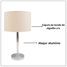 Abajur para Sala Pé Escovado Grande Cúpula Algodão Cru - 5