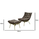 Ver imagem 3 de Poltrona Costela com Puff Adão Base Metal Dourado Linho Marrom