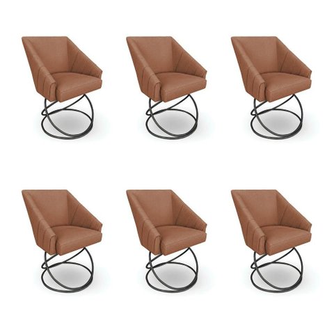 Kit 6 Poltronas Luxo Alana Bouclê Base Luxo Preto - Pallazio Cor:Terracota