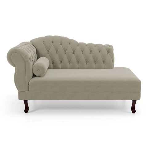 Divã Recamier Lavínia Clássico 120cm Capitonê com Pés de Madeira Suede Bege - Abmaza