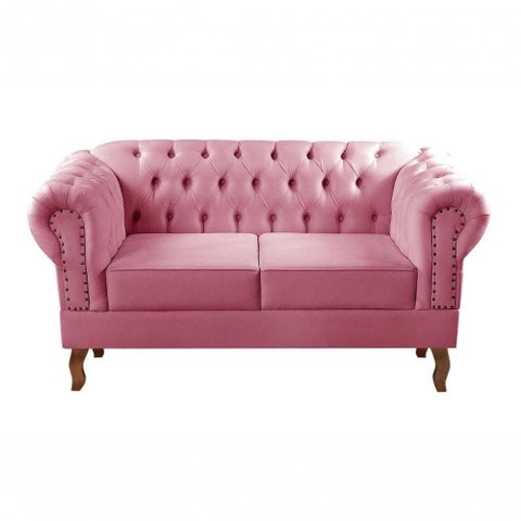 Sofá Dom Pedro 2 Lugares 155cm Rosa Suede Fixo Retrô Bella Decor