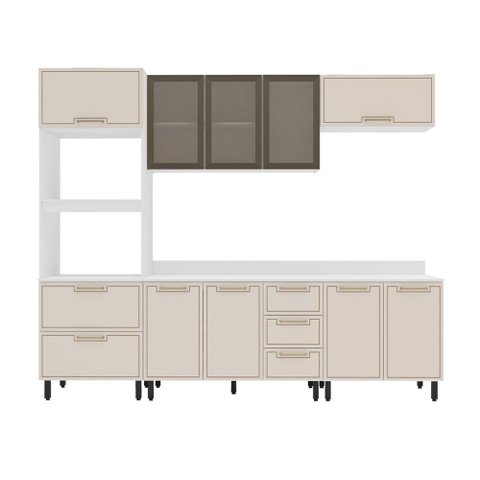 Cozinha Completa Amara 10 Portas 4 Gavetas com Vidro 40250783 Creme/branco - Politorno