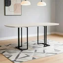 Ver imagem 1 de Mesa de Jantar 6 Lugares Retangular Orgânico com Vidro 180cm Pés Industrial Alina N01 Off White