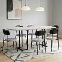 Ver imagem 3 de Mesa de Jantar 6 Lugares Retangular Orgânico com Vidro 180cm Pés Industrial Alina N01 Off White