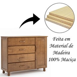 Cômoda 4 Gavetas 1 Porta 100% Madeira Maciça Ariel Imbuia Fosco - 5