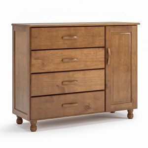 Cômoda 4 Gavetas 1 Porta 100% Madeira Maciça Ariel Imbuia Fosco