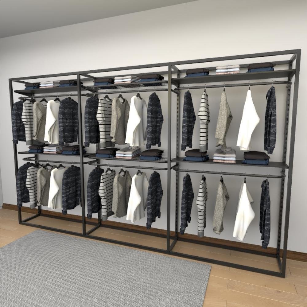 Closet araras, guarda roupas aberto industrial com 23 peças preto fdprp135