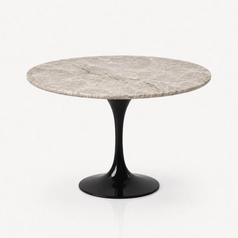 Mesa de Jantar Saarinen Redondo 140 cm Tampo Mármore Taj Mahal Base Laca Preta