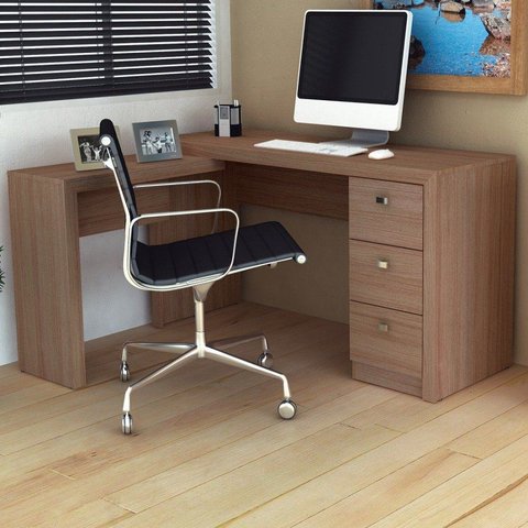 Mesa Home Office Computador Escrivaninha Escritório Me4101 - Tecno Mobili Amêndoa