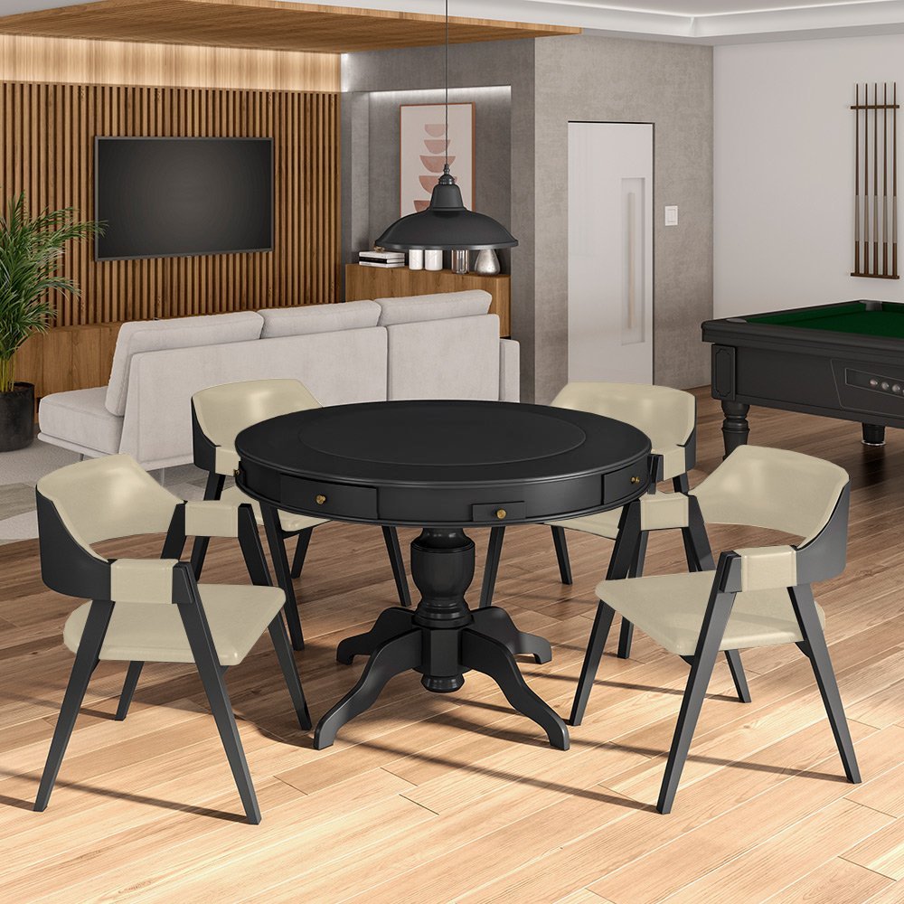 Conjunto Mesa de Jogos Carteado Bellagio Tampo Reversível e 4 Cadeiras Madeira Poker Base Estrela Pu - 8