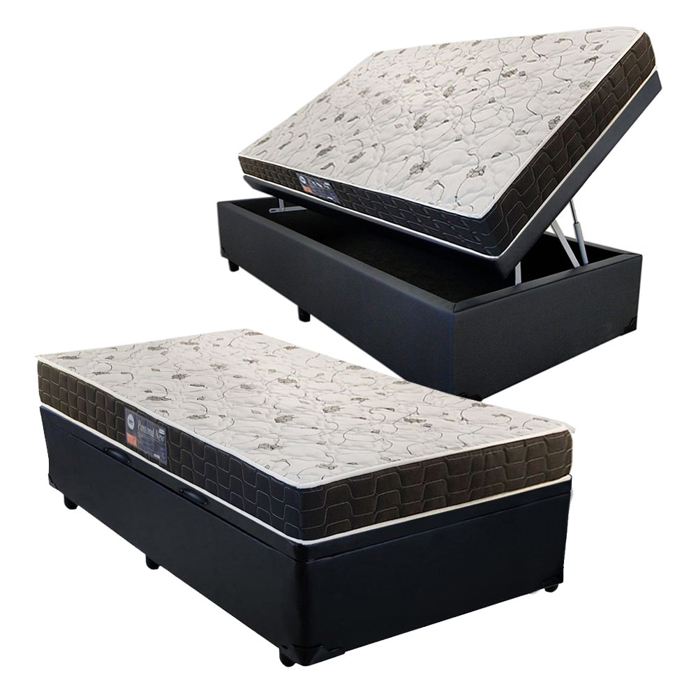 CAMA BOX UNIVERSAL COM BAU BIPARTIDO CORINO PRETO + COLCHÃO