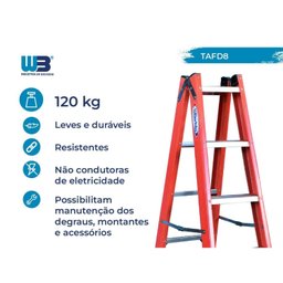 Escada em Fibra Tesoura Dupla 8 Degraus 2,40m WBertolo - 4