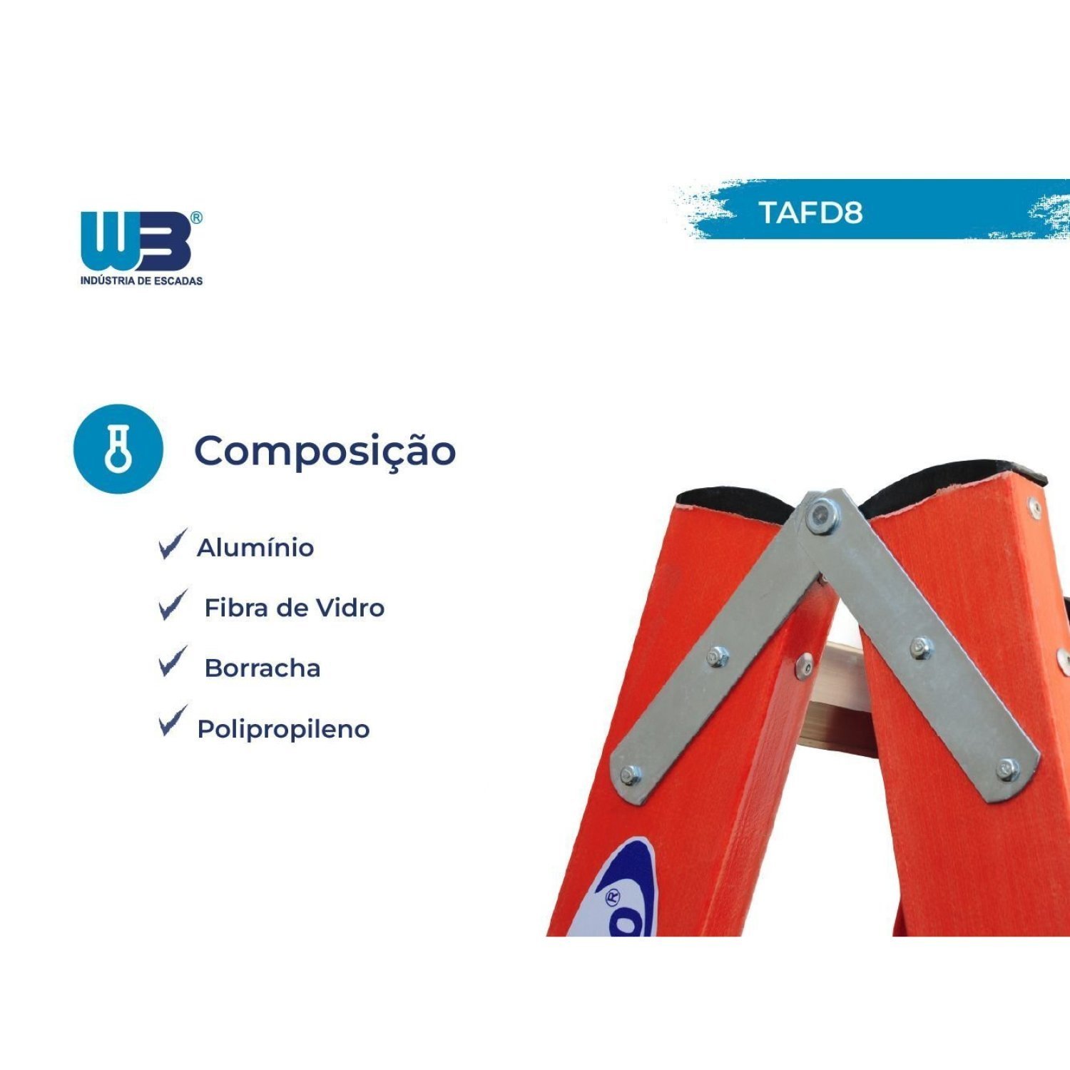 Escada em Fibra Tesoura Dupla 8 Degraus 2,40m WBertolo - 3