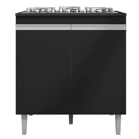 Balcão Cooktop 80cm Andréia 1 Porta Ajl Móveis Preto