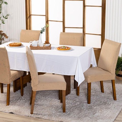 Kit Capas de Cadeira Jantar Lisa Ajustável C/ Elástico 06 Pçs - Moderna para Cozinha Malha Gel