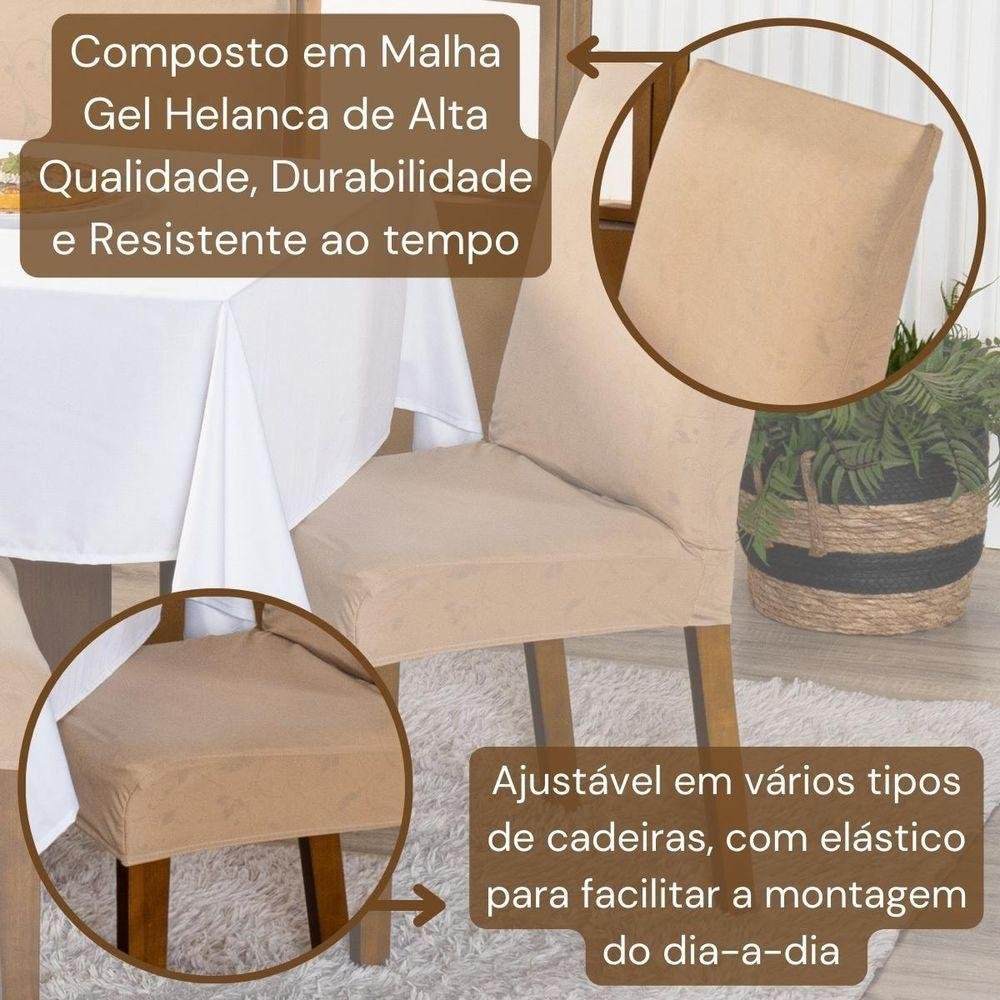 Kit Capas de Cadeira Jantar Lisa Ajustável C/ Elástico 06 Pçs - Moderna para Cozinha Malha Gel - 4