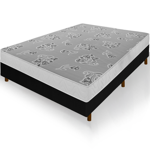 Cama Box Preta + Colchão Casal Andes Liso Branco Espuma D20 138x188x49cm