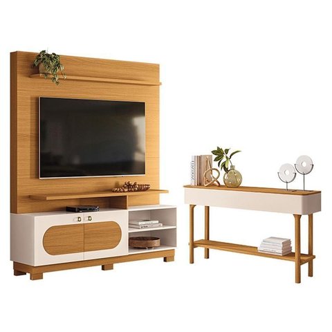 Estante Home Theater Axis Cinamomo Off White com Aparador Fiero Off White Cinamomo - Hb Móveis