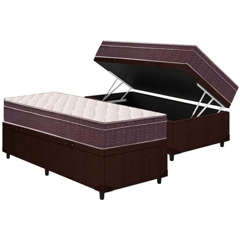 Cama Box Baú Solteiro: Colchão Espuma Ortobom D28 Airtech 60 Euro Pillow + Base CRC Courano Brown(
