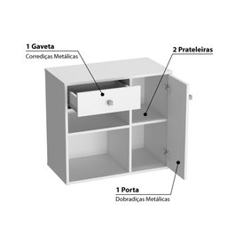 Balcão para Escritório Ravena com 1 Porta e 1 Gaveta - Branco - 3