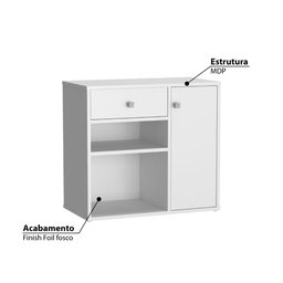 Balcão para Escritório Ravena com 1 Porta e 1 Gaveta - Branco - 2
